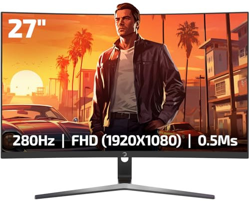 GAMEPOWER Vivid V80 Curved Gaming Monitor 27 Zoll, PC Bildschirm 300Hz 0.5ms, Full HD 1080P VA Gebogen 1500R HDR Display, Rahmenloses, FreeSync und G-Sync, 125% sRGB, mit Lautsprecher