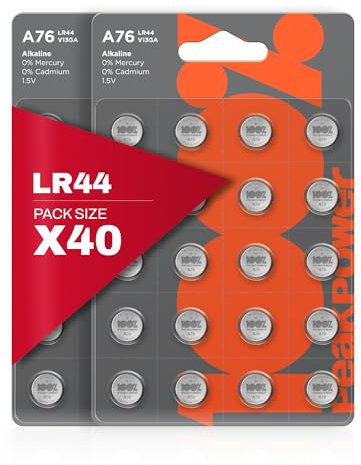 100PP LR44 Button Cell Batteries, AG13, A76, 1.5V Alkaline Batteries for Watches, Toys, Calculators, Thermometers, Remotes & More, 40 Pack Leak proof Button Coin Cell with Long Lasting Power