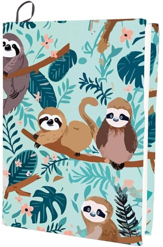 CRASPIRE Funda Elástica para Libro con Diseño de Perezoso Funda Protectora para Libros con Hojas Verdes Elástica Y Reutilizable Fundas para Cuadernos de 9 x 14 Pulgada Aptas para Libros de Tapa Dura