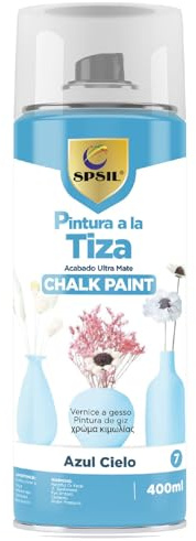 SPSIL Pintura a la Tiza Pastel en Spray color Azul Cielo 400ml - Transformar Muebles y Proyectos de Carpintería - Interiores y Exteriores - Secado Rápido