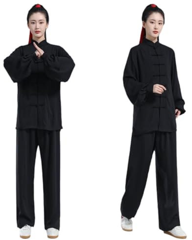 ZEDDG Kampfkunst Anzug Unisex Kung Fu und Tai Chi Uniform Herren Kostüm für Meditation Damen Tai Chi Uniformen,Black-XL