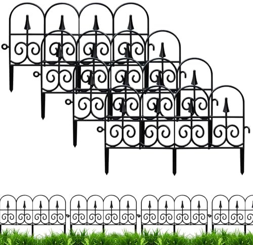 Gartenzaun Steckzaun Kunststoff, 4 Stück Rasenkante Kunststoff Beeteinfassung Gartenzaun zum Stecken Beetbegrenzung Flexible Blumenbeet Umrandung Gartenpalisade für Garten, Höhe 30 cm (Schwarz-4pcs)