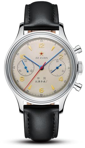 Sea Gull Reloj de pulsera mecánico para hombre, Seagull 1963 Aviation Cronógrafo Pilot Reloj mecánico de cuerda manual, edición internacional GD 1963, ST1901, Negro , Correa