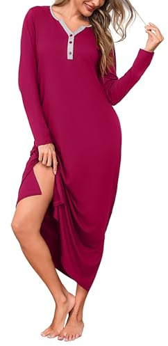 Bresdk Chemise De Nuit Femme Chemises de Nuit Longue Coton Vêtements de Nuit Femme Boutonnée à Col en V Grande Taille Hiver Robe