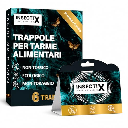 Trappole per falene della dispensa con feromoni (confezione da 6) – Trappole adesive di monitoraggio per cucina, armadi e conservazione degli alimenti – Trappole per interni per falene alimentari e