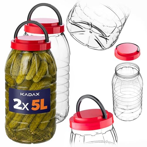KADAX Förvaringsburkar 5 l med lock i en uppsättning om 2, förvaringsburkar av plast, förvaringsburkar, förvaringsbehållare för mat, stor plastbehållare, plastburkar