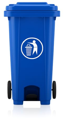 BURAKH Recycling Wheelie Bin Dustbin Rubbish Waste Trash Kitchen Home Office 100L 120L EN840 | Outdoor Rubbish Waste with Wheels | Recycling Food Dustbin (Pedal Blue, 120L)