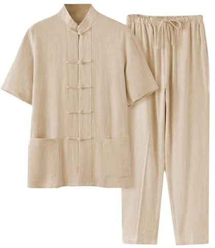 RUMAOZIA Traje de artes marciales para hombre, camisa y pantalones de lino de algodón Kung Fu Tai Chi uniforme tradicional chino traje para meditación y qigong 2 piezas manga larga suave traje casual