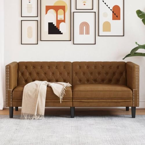 zylophax Sofá Chesterfield de 2 plazas marrón imitación ante sintético con patas estables 174 x 74,5 x 70,5 cm sofá moderno para sala de estar cómodo sofá para horas relajadas
