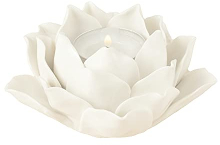 Ceramic Handmade Lotus Candle Stick Holder Petals Flower Tea Lights Holder Home & Tabletop Office Window Decoration (White)