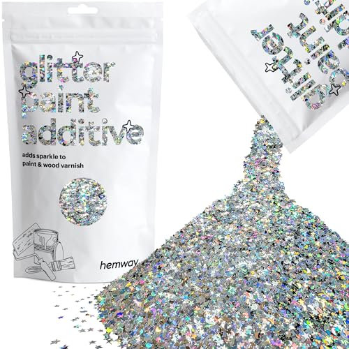 Hemway Glitter Paint Additive - Silver Holographic Stars & Moons | 100g Metallic Flakes for Adding Sparkle to Paints & Wood Varnish | Add to Emulsion, Acrylic & Latex for Indoor Sparkly Walls