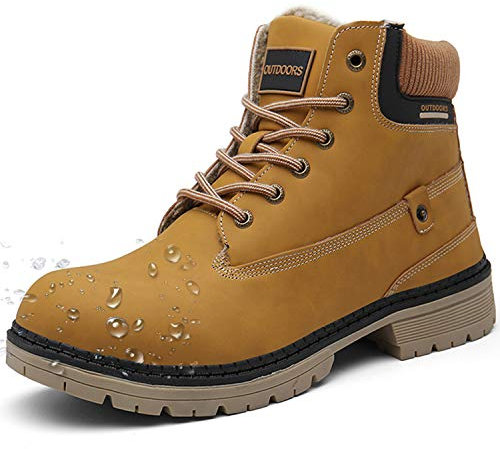 Eagsouni Winterschuhe Herren Schnürstiefel Warm Gefüttert Schneestiefel Winter Outdoor Boots Wasserdicht Winterstiefel, Braun, 45 EU