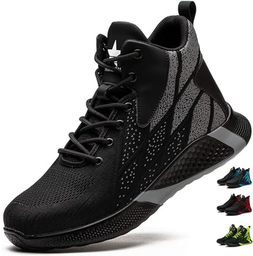 PAQOZKC Lightweight Safety Shoes Men Women Work Trainers Steel Toe Caps Sport Safety Boots Breathable Slip on Industrial Sneakers 8081/Black 8UK