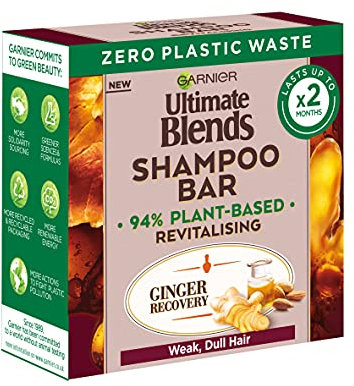 Garnier Ultimate Blends Ginger Recovery Revitalising Shampoo Bar for Weak, Dull Hair 60g