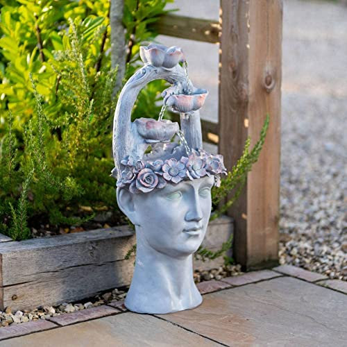 Primrose 80cm Freyja Womens Head Planter Greek Fountain Tiered Cascading Water Feature with LED Lights