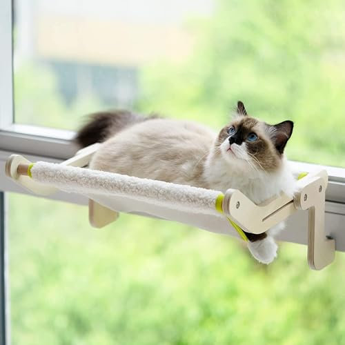 MEWOOFUN Katzen Hängematte heizung Fensterplätze für Katzen Fensterbankliege Katzenhängebett Fenster Platzsparendes Design bis zu 18kg, Beige