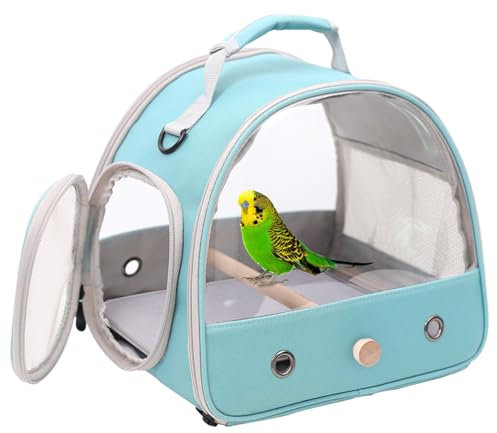 Interfashioner® Transporttasche für kleine Vögel, tragbarer Vogelkäfig für Papageien, Sittiche, Wellensittiche, Reptilien, mit weicher Matte und Holzständer (grün)
