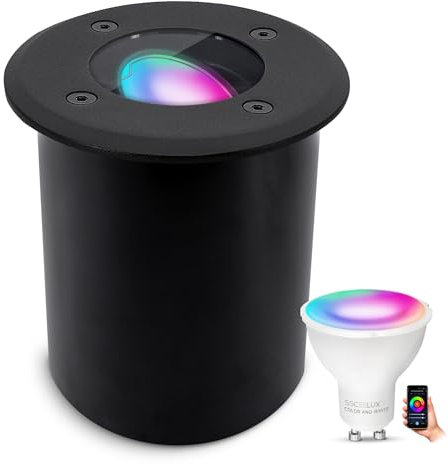 SSC-LUXon JUAVI Bodeneinbauleuchte aussen Steuerbar per App & Sprache - Bodenstrahler schwarz befahrbar mit Smart GU10 WLAN RGBW 5W dimmbar