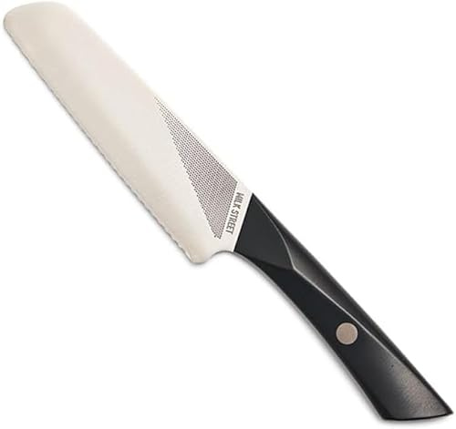 Milk Street Kitchin-tan Serrated Utility Knife, 5.5-Inch Japanese-Style Sandwich & Tomato Knife – Razor-Sharp, Stay-Sharp Blade for Bread, Veggies & Fruits, Comfortable Non-Slip Handle
