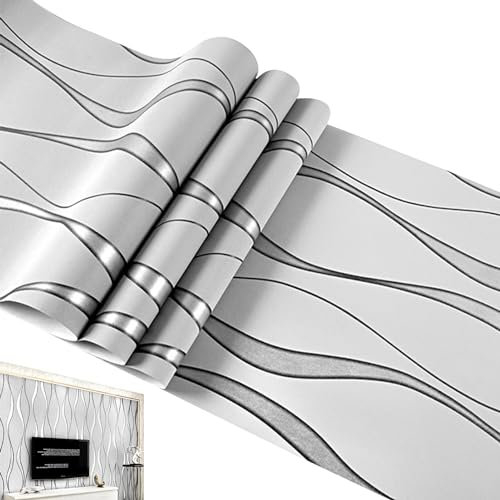 Sghtil Papel pintado elegante, rayas de papel tapiz para despegar y pegar | Papel de contacto texturizado de rayas onduladas - Rollo de papel tapiz de pared, papel tapiz no tejido a rayas