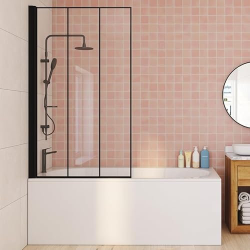 IDMarket - Pare baignoire 1 volet 80x140 cm sérigraphié effet verrière avec profilé en aluminium noir