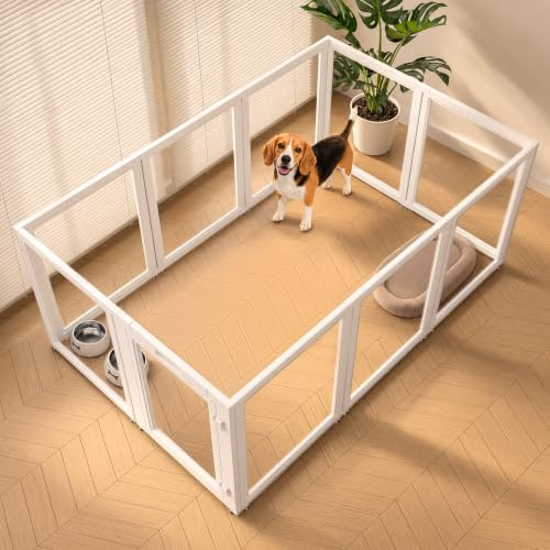 EVERFRONT Clear Acrylic Plastic Dog Playpen - Clear Dog Play Pen - Easy Assemble Acrylic Dog Playpen - Puppy Playpen, Cat Playpen, Small Animal Playpen, Dog Play Pen Indoors (White, 30.3 H, 10PCS)