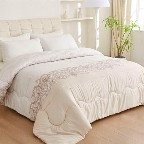GREATOYAR Edredón Nórdico Doble Cara, Relleno Nórdico, Edredón de Microfibra, Microfibra Suave, Antiácaro, Hipoalergénico, Transpirable, Moderno, Ligero, 200x230cm, para Cama 135cm, Anacardo Beige