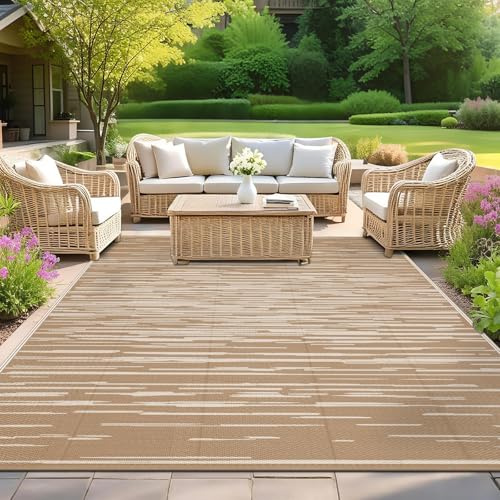 SHACOS Tappeto da Esterno per Giardino, 180 x 270 cm, Tappeti da Esterno Patio Impermeabile, Tappeto in Plastica Reversibile, Anti-UV, Tappeto Campeggio Esterno per Terrazza Balcone Picnic, ‌Marrone