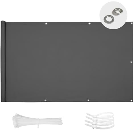 SUN BLOCK Balkonginsynsskydd 90 x 600 cm balkongskydd PES UV-skydd balkongskydd väderbeständigt, med buntband, antracit