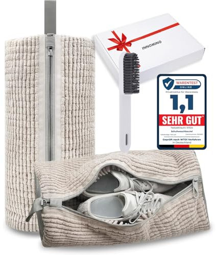 INNOMING Schuhbeutel Waschmaschine [2025 Neue Upgrades] Ausgestattet mit Reinigungsbürste, mit Verstecktem Reißverschluss Verschlussschnalle Waschbeutel Schuhe Waschmaschine, Wiederverwendbarer