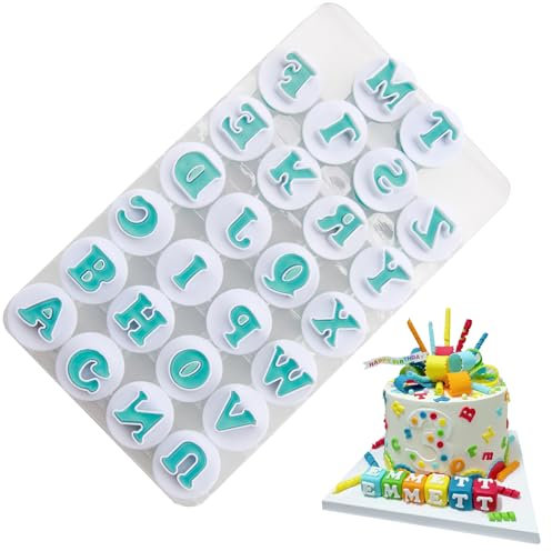 26 PCS Alphabet Cookie Cutters & Letter Stamps with Box– Uppercase, Lowercase, and Numbers Set for Cake, Fondant, Icing, Biscuit, DIY Baking & Party Decorations