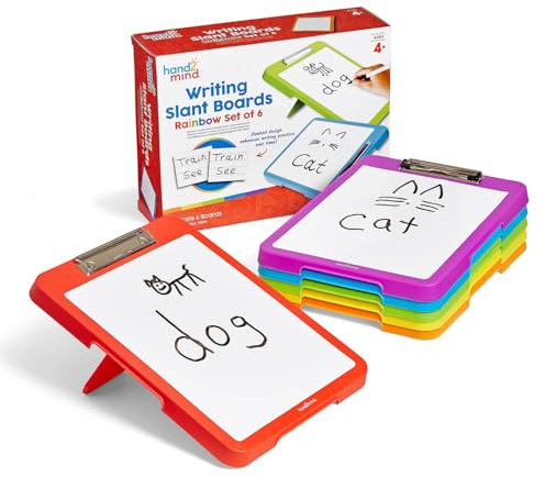hand2mind Rainbow Writing Slant Boards, Desktop Whiteboard Clipboards, Reusable Handwriting Practice for Kids, Learn to Write Letters, Classroom Teacher Supplies, Multicolored, Set of 6