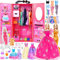 11.5 inch Girl Doll with Dolls Closet Wardrobe Clothes and Accessories Mirror, Outfits, Princess Gowns, Dress, Shoes, Hangers, Handbags, Necklace, Crown and Dog for 3+ Years Girls (Include Doll)