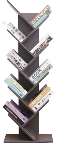 ADOV Tree Bookshelf, 9-Tier Floor Standing Book Shelf, 120x26cm Wooden Display Shelves Tall Bookcase, Modern Bookshelves, Book Storage Shelving Units for Living Room, Bedroom, Home Office