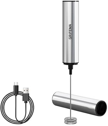 GRIFEMA Milchaufschäumer Stab Elektrisch, Tragbar Milk Frother Aufladbar, 13000 U/min, handmilchaufschäumer Ergonomisch, Abnehmbar, Leicht zu reinigen, aufschäumer für Latte, Matcha-Tee, Cappuccino