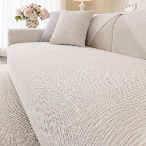 Aucrovee Soft Waterproof Chenille Cover Washable, Non Slip Sectional Sofa Covers for 3 Cushion Couch Sofa L Sharped Sofa Slipcover for Pets, Furniture Protector (1 PCS 36x82 White)