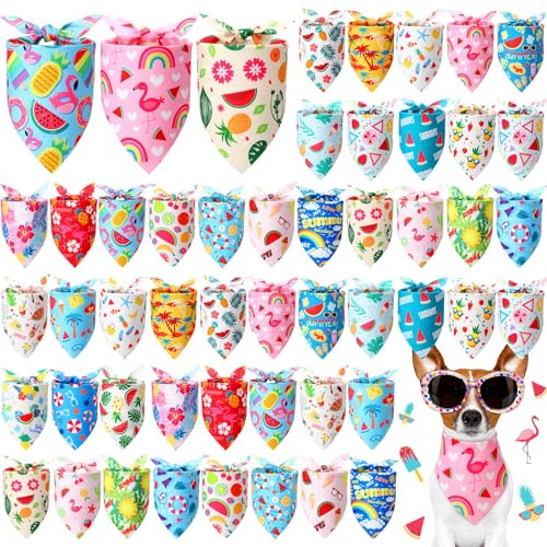 Preboun 50 Pcs Summer Bandanas Dogs Bulk Hawaiian Dog Bandanas Fruit Kerchief Set for Summer Puppy Small Medium Large Pets Costume Accessories (25. 6 x 17. 7 x 17. 7 Inch)