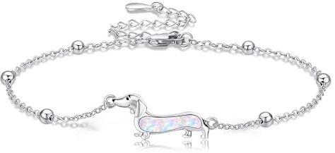 HUKKUN Braccialetto a bassotto, in argento Sterling con opale artificiale, gioiello per cani viennesi, per donne
