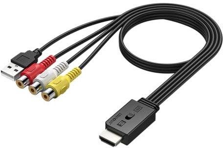 AUTOUTLET RCA auf HDMI Konverter 16:9/4:3 Konvertierung, 1080P Composite CVBS AV zu HDMI Adapter mit 20cm weibliches RCA & HDMI-Kabel, Cinch Adapter mit PAL/NTSC für Wii/PS1/PS2/N64/Xbox/DVD/VCR