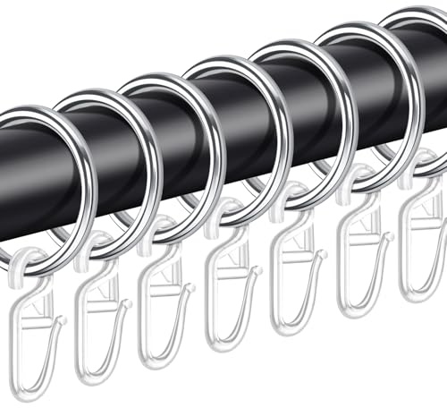 Caianwin 50 PCS Metal Curtain Rings and Plastic Hooks 30mm Shower Rustproof Drapery Hanging Rings for curtain pole, Bathrooms, Living Room, Showers, Offices