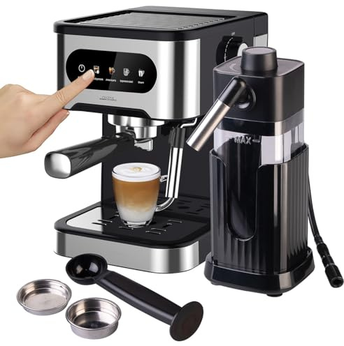 Cucina di Modena Espressomaschine: Espresso-Siebträgermaschine mit Milchaufschäumer und Milchtank (Siebträger Kaffeemaschine, Espresso-Kaffeemaschine, Tasse)