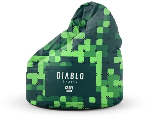 Diablo Pouf pour Enfant Craft Edition Siège Ergonomique Rempli de granulés Cordura Durable Imperméable Léger et Compact Motif de Jeu Dimensions 80 x 110 x 80 cm Craft Edition