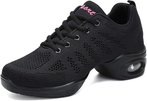 JiaWell Scarpe da Ballo Femminile Adulto Adulto Quattro Stagioni in Stile Maglia Cuscino d'Aria Traspirante Morbido Fondo Moda Sport Tempo Libero Jazz Hip Hop Quadrata Danza Moderna Danza(39 EU)