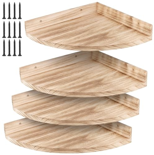 CHIHEUNG 4 estantes de Esquina de Madera, estantes de Esquina de baño, Almacenamiento Flotante montado en la Pared para baño, Cocina, Dormitorio, Sala de Estar