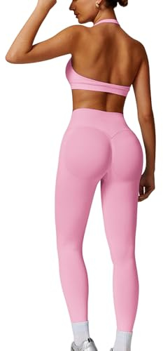 JN JANPRINT Seamless Gym Sets for Women 2 Piece Halter Backless Sports Bras Hidden Scrunch Leggings Yoga Outfits Workout Tracksuit