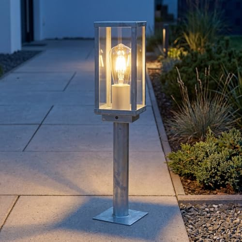 Lampada da piedistallo con sensore crepuscolare vintage in alluminio zincato IP44 resistente alle intemperie E27 H:50 cm piccola lampada da giardino da sentiero da esterno con sensore