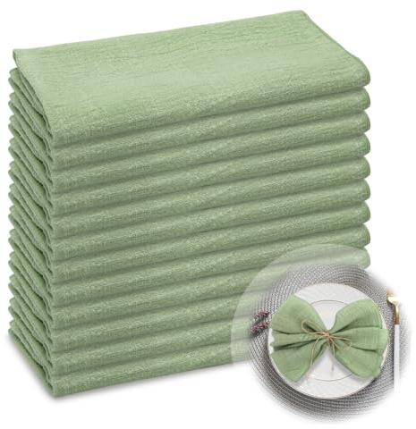 RANJIMA Servilletas de Tela, 42x42cm 100% Algodón Servilletas de Tela Rústicas Grandes para Navidad Cumpleaños Bodas Bautismo Decoración de Mesa Paquete de 12Pcs,Verde Salvia