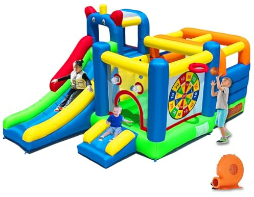 Ballsea Monster‑Themed Inflatable Bouncy Castle for Children Age 3‑10 | 4.12 × 2.52 × 2.13m, Monster‑Themed, Jumping, Sliding, Climbing, Interactive Games, Boasting Vibrant Colours