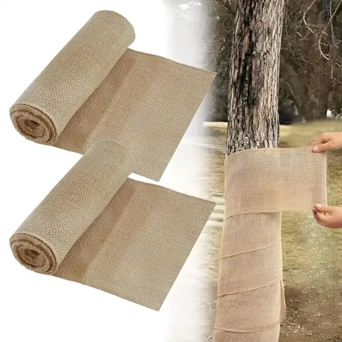 JACKANNA 2 unidades de protección para plantas de invierno, protección para plantas, saco de yute para plantas, envoltura ancha para corteza de árbol dañada, vendaje para plantas para mantener el