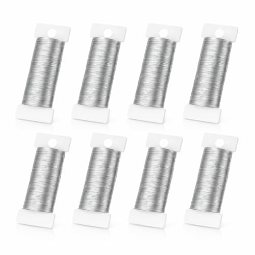 Basteldraht Dünn 0,3 mm – 8 Rollen à 50 m (400 m) Silber Schmuckdraht/Blumendraht, Biegsam & Formstabil, Rostfrei Beschichtet, für Basteln, Floristik, Deko, DIY & Schmuck